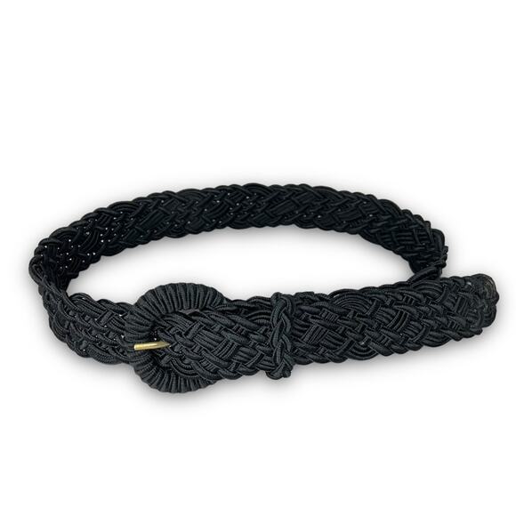 Carla Marchi belt women's M/L woven braided adjustable black rayon - Picture 1 of 9